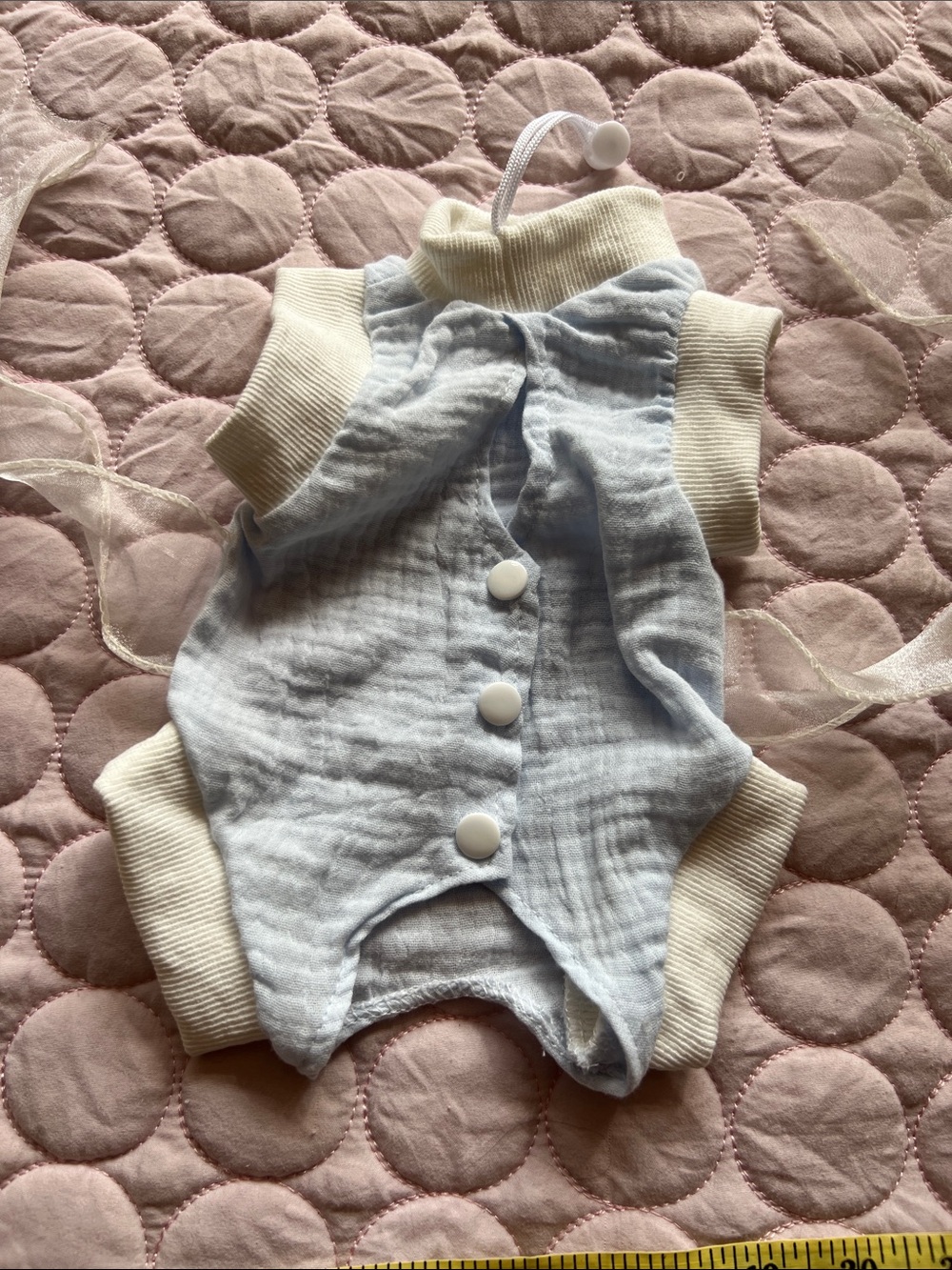 Light Blue Dog puppy  Cotton Pet Romper with Cream Trim
